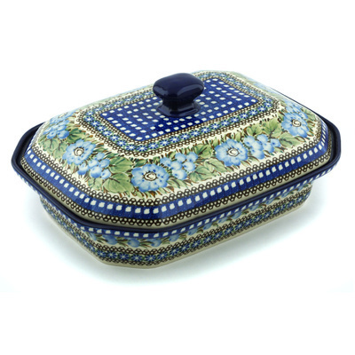 Polish Pottery Dish with Cover 12&quot; Blueberry Garden UNIKAT