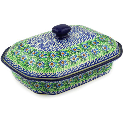 Polish Pottery Dish with Cover 12&quot; Chicory Wreath