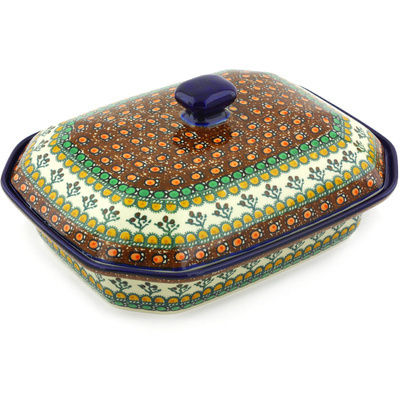 Polish Pottery Dish with Cover 12&quot; Cranberry Medley UNIKAT