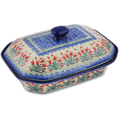Polish Pottery Dish with Cover 12&quot; Crimson Bells