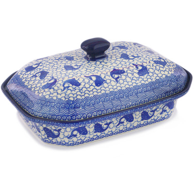Polish Pottery Dish with Cover 12&quot; Dancing Fish
