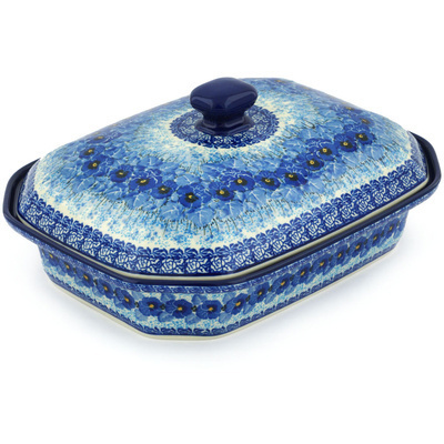 Polish Pottery Dish with Cover 12&quot; Deep Winter UNIKAT
