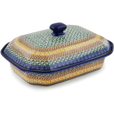 Polish Pottery Dish with Cover 12&quot; Grecian Sea