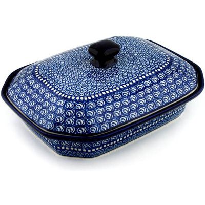 Polish Pottery Dish with Cover 12&quot; High Tide