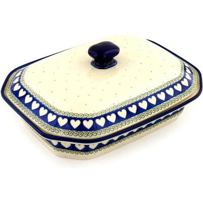 Polish Pottery Dish with Cover 12&quot; Light Hearted