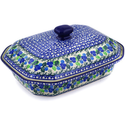 Polish Pottery Dish with Cover 12&quot; Limeberry