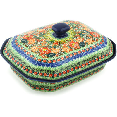 Polish Pottery Dish with Cover 12&quot; Lovely Decoration UNIKAT