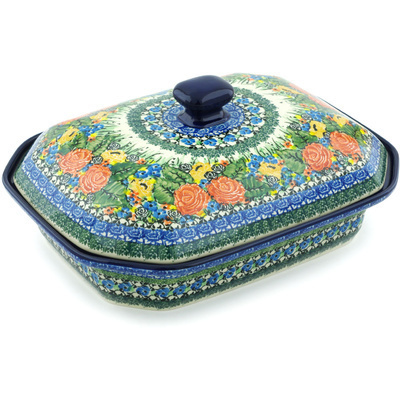Polish Pottery Dish with Cover 12&quot; Lovely Trope UNIKAT