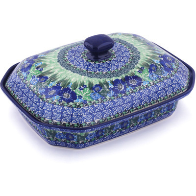 Polish Pottery Dish with Cover 12&quot; Moody Blues UNIKAT
