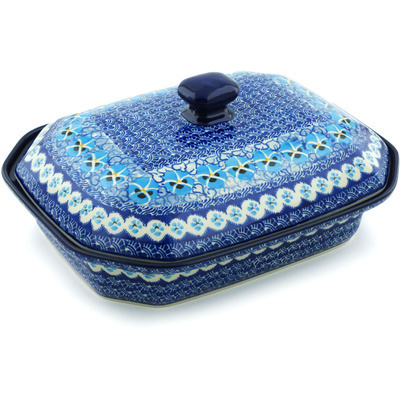 Polish Pottery Dish with Cover 12&quot; Splendid In Blue UNIKAT