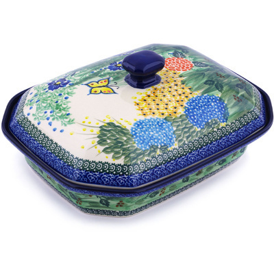 Polish Pottery Dish with Cover 12&quot; Spring Garden UNIKAT