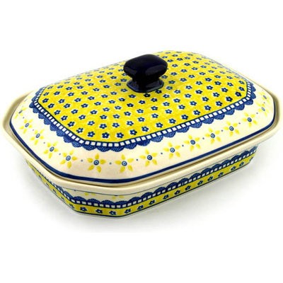 Polish Pottery Dish with Cover 12&quot; Sunshine