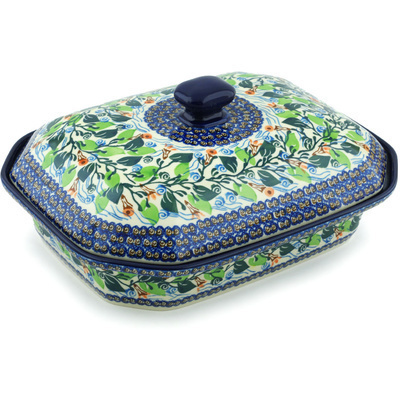 Polish Pottery Dish with Cover 12&quot; Water Garden UNIKAT