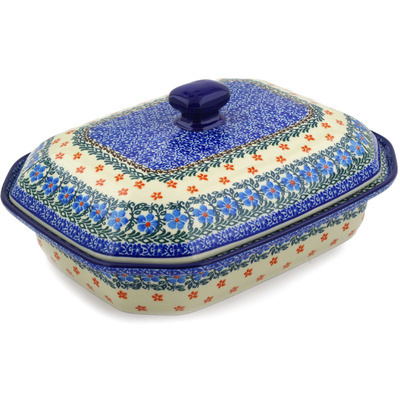 Polish Pottery Dish with Cover 12&quot; Winter Delight