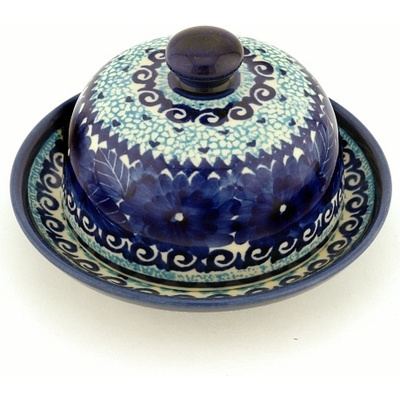 Polish Pottery Dish with Cover 5&quot; Azure Sea UNIKAT