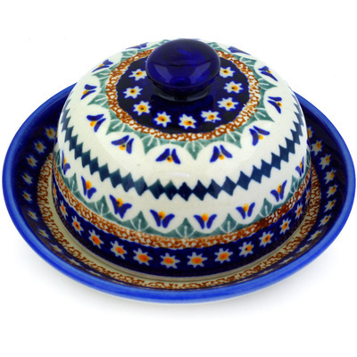Polish Pottery Dish with Cover 5&quot; Floral Peacock UNIKAT