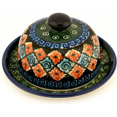 Polish Pottery Dish with Cover 5&quot; Harlequin UNIKAT