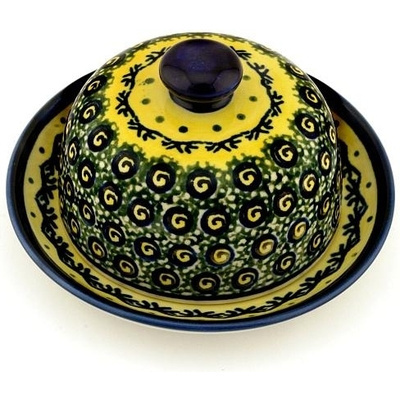 Polish Pottery Dish with Cover 5&quot; Peacock Bumble Bee