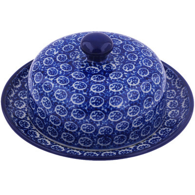 Polish Pottery Dish with Cover 6&quot; Blue Buttercup