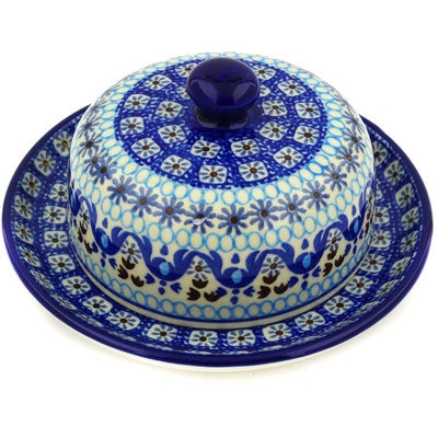 Polish Pottery Dish with Cover 6&quot; Blue Ice