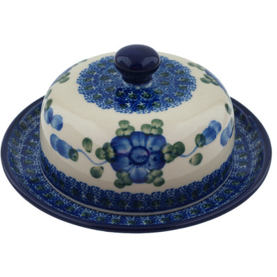 Polish Pottery Dish with Cover 6&quot; Blue Poppies