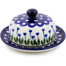 Polish Pottery Dish with Cover 6&quot; Blue Tulip Peacock