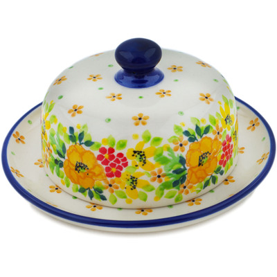Polish Pottery Dish with Cover 6&quot; Bright Spring UNIKAT