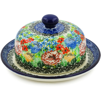 Polish Pottery Dish with Cover 6&quot; Carnation Valley UNIKAT