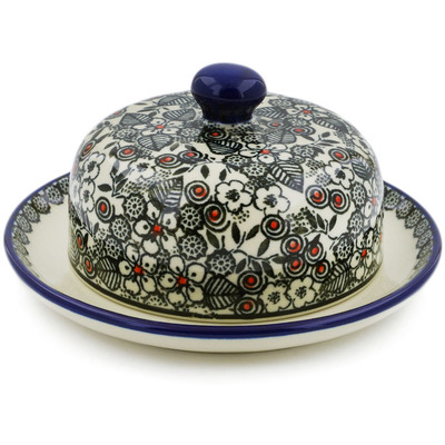 Polish Pottery Dish with Cover 6&quot; Classic Black And White UNIKAT