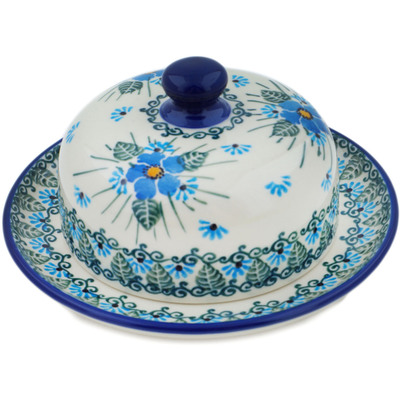Polish Pottery Dish with Cover 6&quot; Forget Me Not UNIKAT