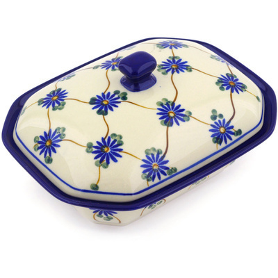 Polish Pottery Dish with Cover 7&quot; Aster Trellis