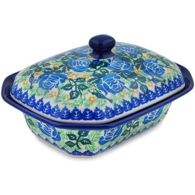 Polish Pottery Dish with Cover 7&quot; English Rose UNIKAT