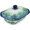 Polish Pottery Dish with Cover 7&quot; Fresh Fern UNIKAT