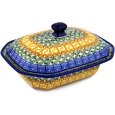 Polish Pottery Dish with Cover 7&quot; Grecian Sea
