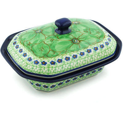 Polish Pottery Dish with Cover 7&quot; Key Lime Dreams UNIKAT