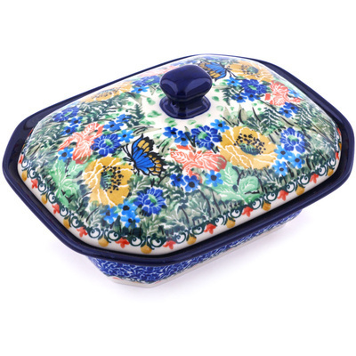 Polish Pottery Dish with Cover 7&quot; Sipping Nectar UNIKAT