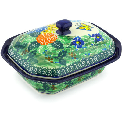 Polish Pottery Dish with Cover 7&quot; Spring Garden UNIKAT