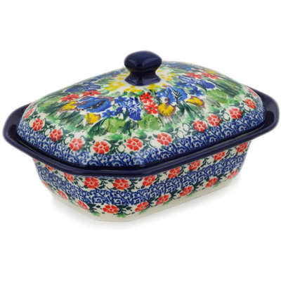 Polish Pottery Dish with Cover 7&quot; Spring Has Sprung UNIKAT