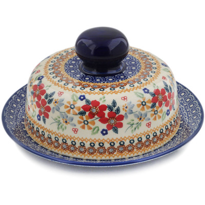Polish Pottery Dish with Cover 7&quot; Summer Bouquet UNIKAT