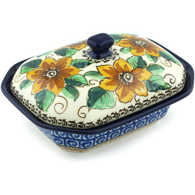 Polish Pottery Dish with Cover 7&quot; Woodland Whirl UNIKAT