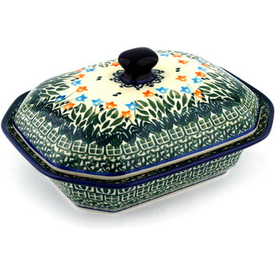Polish Pottery Dish with Cover 8&quot; Dancing Tulips