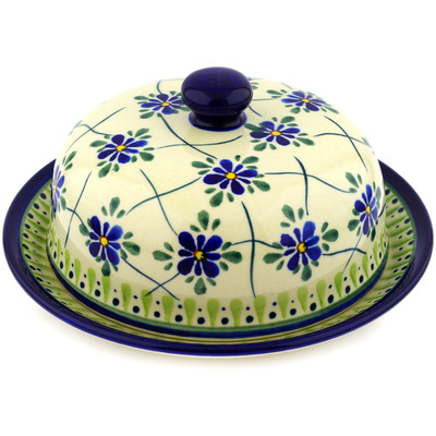 Polish Pottery Dish with Cover 8&quot; Gingham Trellis