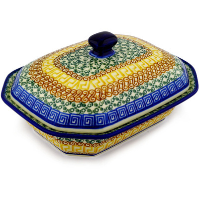 Polish Pottery Dish with Cover 8&quot; Grecian Sea
