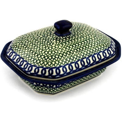 Polish Pottery Dish with Cover 8&quot; Loops Of Plenty
