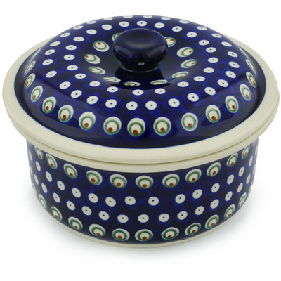 Polish Pottery Dish with Cover 8&quot; Peacock Eyes