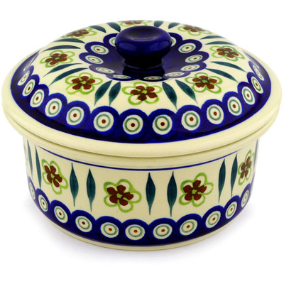 Polish Pottery Dish with Cover 8&quot; Peacock Garden