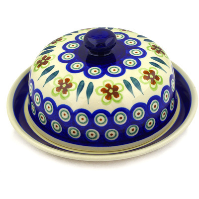 Polish Pottery Dish with Cover 8&quot; Peacock Garden