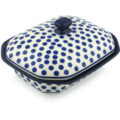 Polish Pottery Dish with Cover 8&quot; Polka Dot Delight