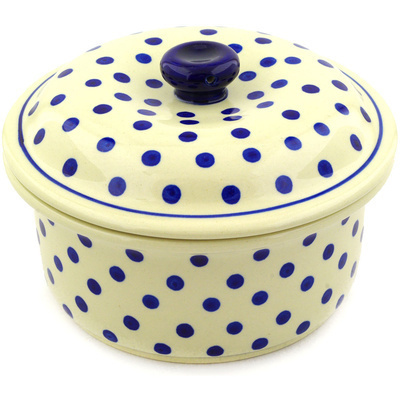 Polish Pottery Dish with Cover 8&quot; Polka Dot