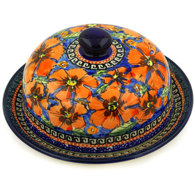 Polish Pottery Dish with Cover 8&quot; Poppies UNIKAT